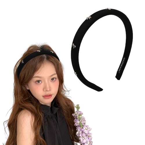 Kilener Black Padded Headband Bow Headbands for Women Thin Padded Headbands Hairband with Bow Head Bands for Women's Hair Non Slip Soft Hair Bow Accessories for Girls - color: Black