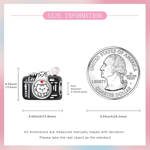 925 Sterling Silver Bead Charm for Pandora Bracelets and Necklaces,Pink Bow Cherry Butterfly Blue Ocean Pendant Bead Charms Jewelry Present Valentines Gifts for Wife/Girlfriend Women - style: Cat Camera Charm