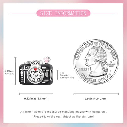 925 Sterling Silver Bead Charm for Pandora Bracelets and Necklaces,Pink Bow Cherry Butterfly Blue Ocean Pendant Bead Charms Jewelry Present Valentines Gifts for Wife/Girlfriend Women - style: Cat Camera Charm
