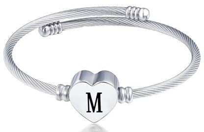 MUERDOU Initial Bracelet for Women Alphabet 26 Letters Bracelet Heart Cable Charm Bracelets Gifts for Her - style: M