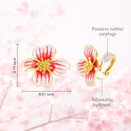 Clip on Earrings Women, 14K Gold Plated Earrings for Sensitive Ears, Fashion Women's Earrings Jewelry Birthday Gift for Wife Grandma Daughter Girls on Christmas Thanksgiving - color: Red