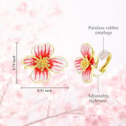 Clip on Earrings Women, 14K Gold Plated Earrings for Sensitive Ears, Fashion Women's Earrings Jewelry Birthday Gift for Wife Grandma Daughter Girls on Christmas Thanksgiving - color: Red