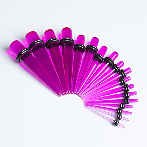 50 Pcs Ear Gauges Stretching Kit 14G-00G | Acrylic Tapers and Plugs Silicone Tunnels, Gauge Expanders Stretching Kit, Piercing Earring Jewelry for Men and Women - color: Purple
