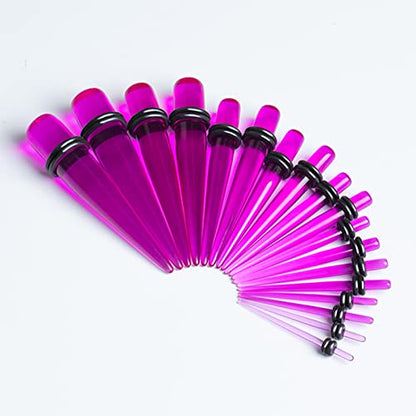 50 Pcs Ear Gauges Stretching Kit 14G-00G | Acrylic Tapers and Plugs Silicone Tunnels, Gauge Expanders Stretching Kit, Piercing Earring Jewelry for Men and Women - color: Purple