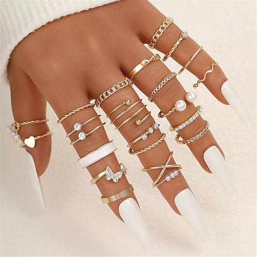 Knuckle Rings Set for Women, Dainty Stackable Midi Rings Simple Stacking Joint Finger Rings Pack Adjustable Cute Butterfly Heart Rings Mixed Size - style: C-22Pcs