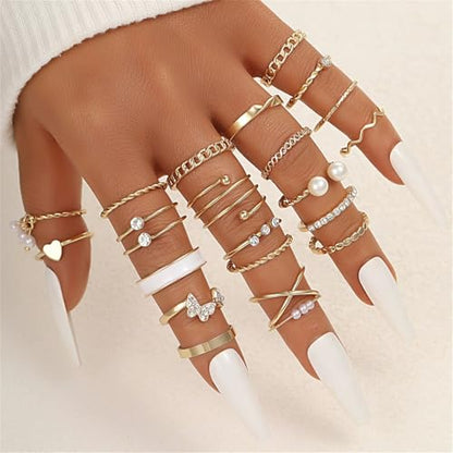 Knuckle Rings Set for Women, Dainty Stackable Midi Rings Simple Stacking Joint Finger Rings Pack Adjustable Cute Butterfly Heart Rings Mixed Size - style: C-22Pcs