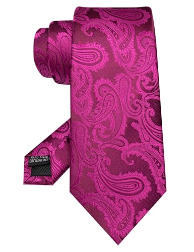 JEMYGINS Mens Paisley Tie and Pocket Square,Lapel Pin,Cufflinks,Tie Clip Sets with Gift Box 5PCS - color: Hot Pink