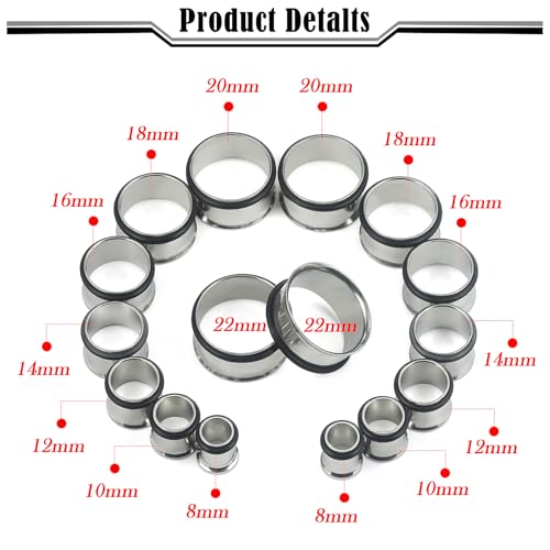 12G-25mm Single Flare Gauges Tunnels Plugs Stretching Set Kit 316L Surgical Steel Gauges Tunnle Plug for Ears 12G 10G 8G 6G 4G 2G 0G 00G 12mm 14mm 16mm 18mm 20mm 22mm 25mm - color: Silver Tone, size: 0G(8.0mm)-22mm