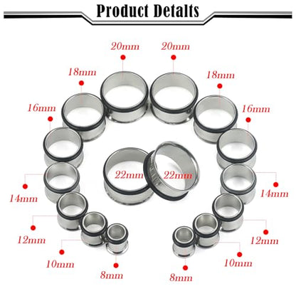 12G-25mm Single Flare Gauges Tunnels Plugs Stretching Set Kit 316L Surgical Steel Gauges Tunnle Plug for Ears 12G 10G 8G 6G 4G 2G 0G 00G 12mm 14mm 16mm 18mm 20mm 22mm 25mm - color: Silver Tone, size: 0G(8.0mm)-22mm