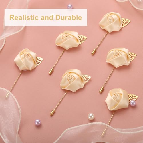 uxcell 24pcs Light Yellow Rose Boutonnieres Flower Pins for Wedding | Buttonholes Pocket Boutonnieres for Wedding Ceremony Anniversary Prom Formal Dinner Party - color: Light Yellow