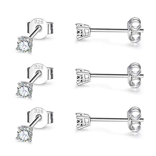 EPIRORA Sterling Silver Stud Earrings for Women Men- 3 Pairs 3mm Tiny Ball Stud Earrings Round CZ Earrings Pearl Earrings Set Cartilage Small Tragus Earrings - style: 3 Pairs-Cubic Zirconia Earrings