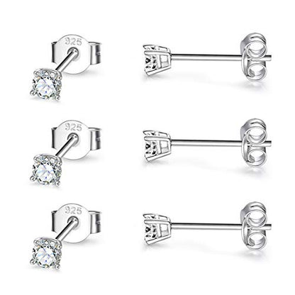 EPIRORA Sterling Silver Stud Earrings for Women Men- 3 Pairs 3mm Tiny Ball Stud Earrings Round CZ Earrings Pearl Earrings Set Cartilage Small Tragus Earrings - style: 3 Pairs-Cubic Zirconia Earrings