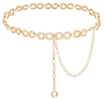 Waist Chain Belts Women Girls Metal Belly Link | Adjustable Waist Belt for Jeans and Dress - color: Gold, size: S: 41.3 in