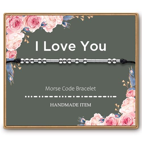 ASELFAD Morse Code Bracelets for Women, Funny Best Friend Birthday Gifts for Women Friendship Bracelets, Inspirational Jewelry, Teen Girl Gifts Trendy Stuff - style: I love you
