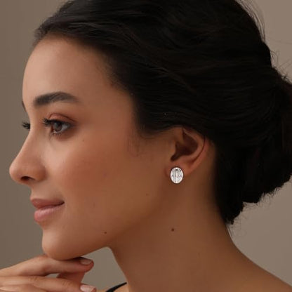 LeCalla 925 Sterling Silver Omega Back Stud Earrings for Women | Classic Pierced Omega Closure Earring | Earring Jewelry Gift for Her, Wife or Girlfriend | Daily Wear & Special Occasion Earring - color: Oval Diamond-Cut