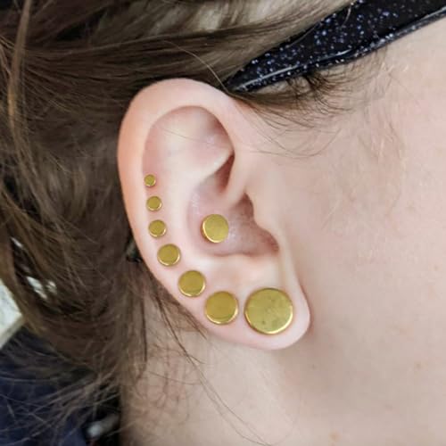 LADEMAYH Comfy Dead Stretching Ear Tapers Stretching Kit, Small Gaps Packed, 0.5mm Increments, Surgical Stainless Steel 316L, Flat Top Ear Plugs, Pain-Free Body Piercing Jewelry for Women & Mens - color: Gold, size: 1-2mm 6pcs