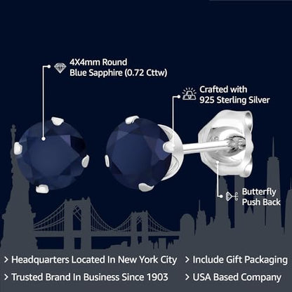 Gem Stone King 925 Sterling Silver Round 4MM Gemstone Birthstone Stud Earrings For Women Men - style: Blue Sapphire, September