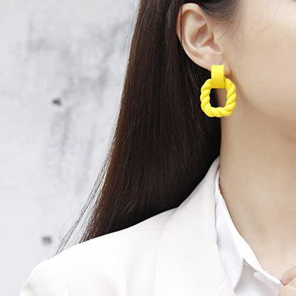 RUOFFETA Rectangle Earrings for Women, Acrylic Square Earrings Twisted Geometric Statement Jewelry - color: Yellow