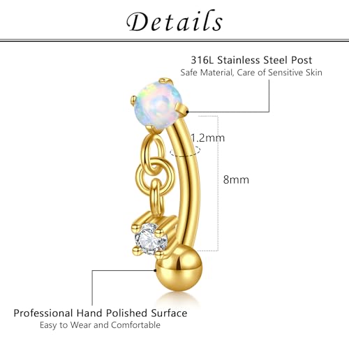 FECTAS Dangle Rook Eyebrow Piercing Jewelry Gold Silver 16G Rook Earrings for Women Eyebrow Rings Tiny Small Belly Rings Vertical Labret Lip Jewelry 8mm - color: gold
