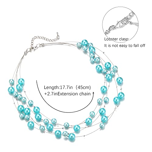 FULU AUTUMN Layered Pearl Necklace Multi-strand Pearl Choker Necklaces for Women Beaded jewelry for Wedding Parties - color: Turquoise