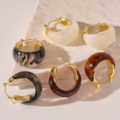 Chunky Brown Resin Hoop Earrings for Women Small Gold Huggie Square Design Trendy Minimalist Jewelry Trendy Wear Gift - color: A3:Black Hoop Earrings