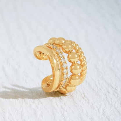 Chunky Ear Cuff Earrings for Women Single | Non Piercing, Clip On, 14K Gold Plated, Cubic Zirconia, Hypoallergenic, Jewelry Gifts - style: 4-line big beads
