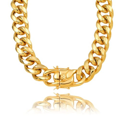SDA Wide Chunky Gold Chain Necklace - Heavy and Waterproof 316L Surgical Steel with 18K Gold Plating for Modern Men and Women into Hip Hop Fashion - color: B1751-22mm-Gold