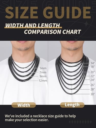 FindChic Men Curb Chain Necklace 18K Gold Plated/Stainless Steel/Black Chunky Double Tight Cuban Link Hip Hop Neck Chains for Men Boys 3.5MM/5MM/6MM/7MM/9MM/12MM 14''-30'' 8 Length Options (Send Gift Box) - color: A.7mm Width-Black, size: 18 inches