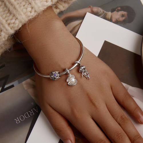 Animal Charms for Bracelets 925 Sterling Silver Bead Charms Bee Butterfly Fox Charm Fits Bracelets and Necklaces Cute Charms for Women - color: White Pearl