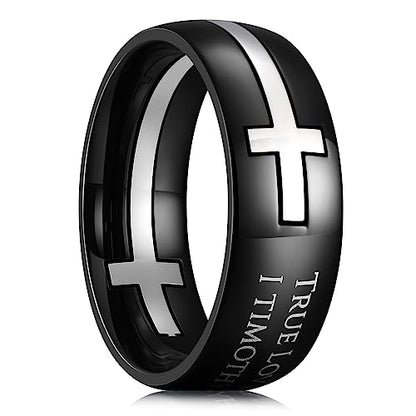 King Will Stainless Steel Men Ring Lord's Prayer Cross Ring Stainless Steel Men Wedding Ring, Wedding Band Bible Engraved Rings High Polished, Comfort Fit | 8mm, Gold/Silver/Black Wedding Band, Bible Engraved Rings, High Polished, Comfort Fit, Size 7-14 -