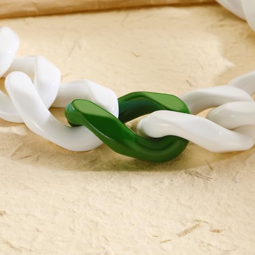 Firstmeet Statement Chunky Acrylic Chain Link Choker Necklace for Women - color: White-GR