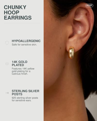 PAVOI 14K Gold Plated Thick Dome Huggie Earrings for Women - 925 Sterling Silver Posts Small Wide Round Hoop Earrings - color: Yellow Gold