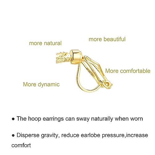 YOQUCOL 5CM(2.0IN) Golden Swingable Clip On Hoop Earrings for Women Non Pierced Ears Hoop Earrings - color: E
