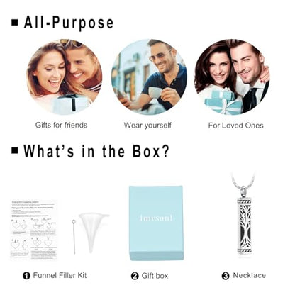 Imrsanl Tree of Life Urn Necklace for Men Women Bar Cremation Jewelry for Ashes Keepsake Ashes Necklace Pendent - color: Silver