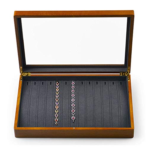 Oirlv Solid Wooden Necklace/Bracelet/Pendant Jewelry Organizer Box 13 Lattice Necklace Showcase Display Holder - size: Grey Necklace/Long chain Box