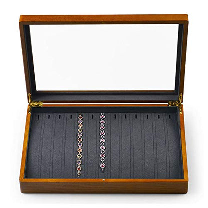 Oirlv Solid Wooden Necklace/Bracelet/Pendant Jewelry Organizer Box 13 Lattice Necklace Showcase Display Holder - size: Grey Necklace/Long chain Box