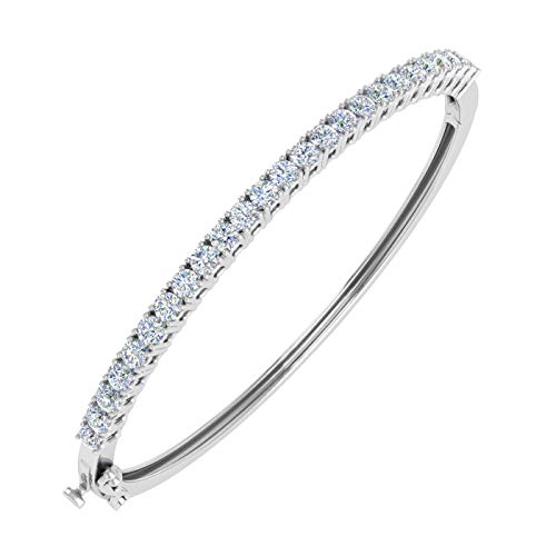 2 Carat 4 Prong Set Round Cut Natural Diamond Bangle Bracelet for Women 10K Gold (7 Inch) (I2I3 Clarity) - color: White Gold