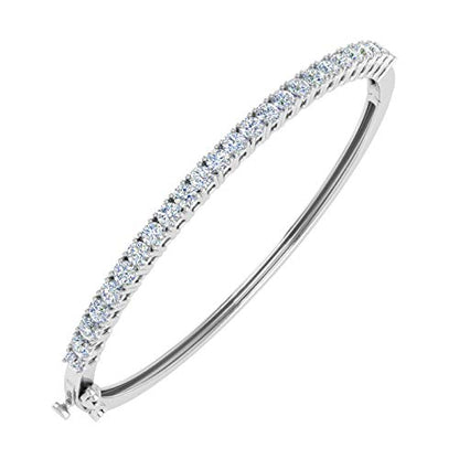 2 Carat 4 Prong Set Round Cut Natural Diamond Bangle Bracelet for Women 10K Gold (7 Inch) (I2I3 Clarity) - color: White Gold