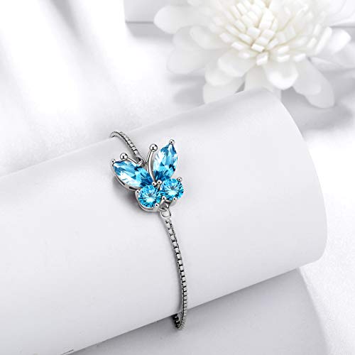 Aurora Tears Butterfly Jewelry,Women 925 Sterling Silver Butterflies Birthstone Pendant Necklace/Earrings/Rings Wedding Gift - color: C.March-set 3