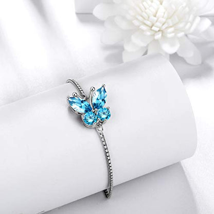 Aurora Tears Butterfly Jewelry,Women 925 Sterling Silver Butterflies Birthstone Pendant Necklace/Earrings/Rings Wedding Gift - color: C.March-set 3