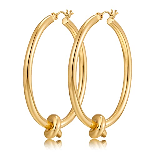 Large Gold Knot Hoop Earrings for Women 18K Gold Hoop Earrings Statement Lightweight Hoops Trendy Gold Hoops Earrings Jewelry - color: B-Big Hoop Earrings-Gold