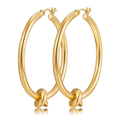 Large Gold Knot Hoop Earrings for Women 18K Gold Hoop Earrings Statement Lightweight Hoops Trendy Gold Hoops Earrings Jewelry - color: B-Big Hoop Earrings-Gold