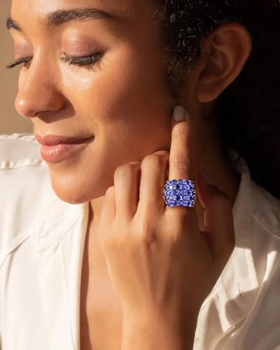 925 Sterling Silver Pave Birthstone Chunky Statement Rings for Women Men | 14K Gold Plated/Silver Large Dome Ring Birthday Cocktail Jewelry,Size 6 to 10(with Gift Box) - color: 09-Created Sapphire-Sep.