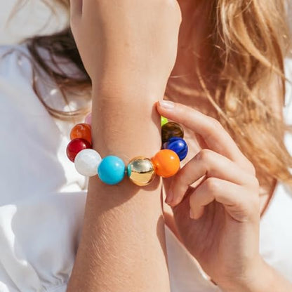 Multicolor Chunky Beaded Bracelet for Women Bold Acrylic Resin Stretch Bracelet Summer Beach Statement Bracelets Trendy Elastic Bangle Jewelry - color: Large bead bracelet-colorful