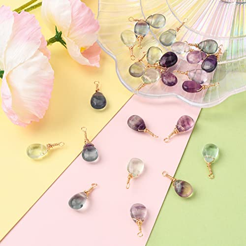 DanLingJewelry 25pcs Natural Fluorite Pendants Teardrop Stone Pendants Reiki Healing Chakra Gemstone Rock Charms for Jewelry Crafting - color: 25pcs - Teardrop Ⅳ