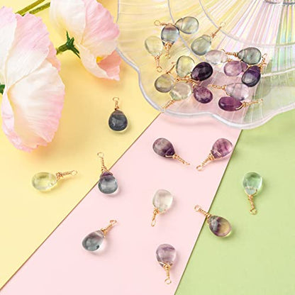 DanLingJewelry 25pcs Natural Fluorite Pendants Teardrop Stone Pendants Reiki Healing Chakra Gemstone Rock Charms for Jewelry Crafting - color: 25pcs - Teardrop Ⅳ