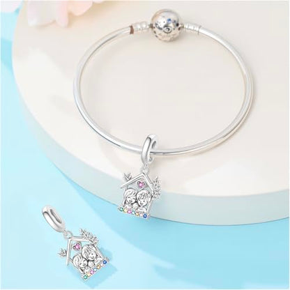 925 Sterling Silver Charms for Bracelets Necklaces Dangle Pendant With 5A Cubic Zirconias Bead Charm for Women DIY Jewelry - style: Couple's Pendant