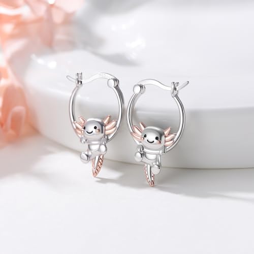 LES OSEWA Dog Animal Earrings Sterling Silver Animal Heart Hoop Dangle Earrings Cute Jewelry Gifts for Women - color: Axolotl