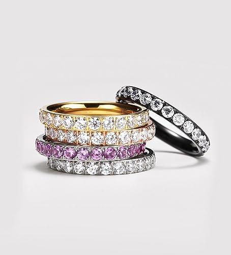 TIGRADE 3mm Women Titanium Engagement Ring Cubic Zirconia Eternity Wedding Band Size 3-13.5 - color: Rose Gold