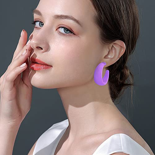 Acrylic Resin C Shape Colorful Hoop Trendy Chunky Cute Candy Earrings - Jewelry for Women - color: Light Violet